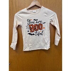 You Are Boo-Tiful Halloween Toddler Shirt 7/8 Beige & Black Long Sleeve 97% Cott